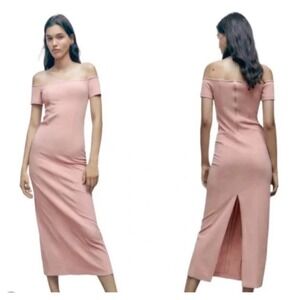 Zara Bodycon Maxi Dress Off Shoulder Formal Occasion Pink Size‎ M